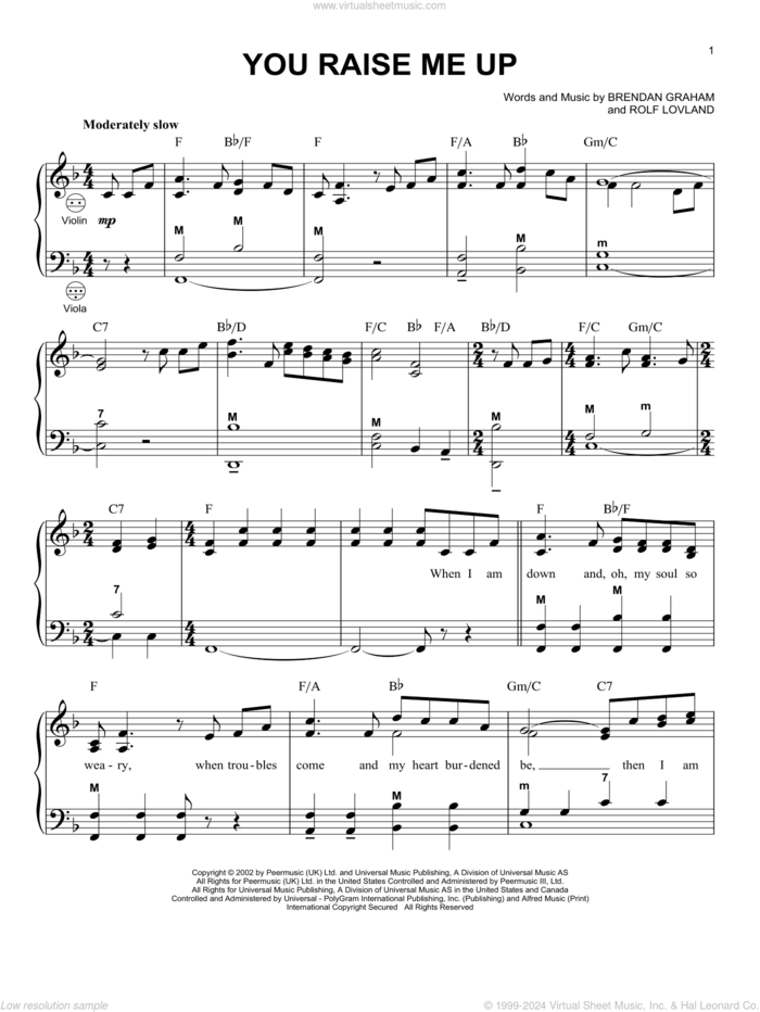 You Raise Me Up sheet music for accordion by Josh Groban, Gary Meisner, Brendan Graham and Rolf Lovland, wedding score, intermediate skill level