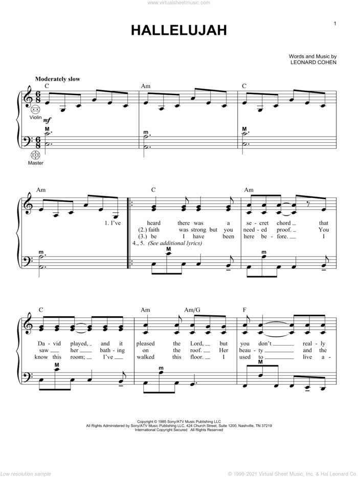 Hallelujah sheet music for accordion by Leonard Cohen and Gary Meisner, intermediate skill level