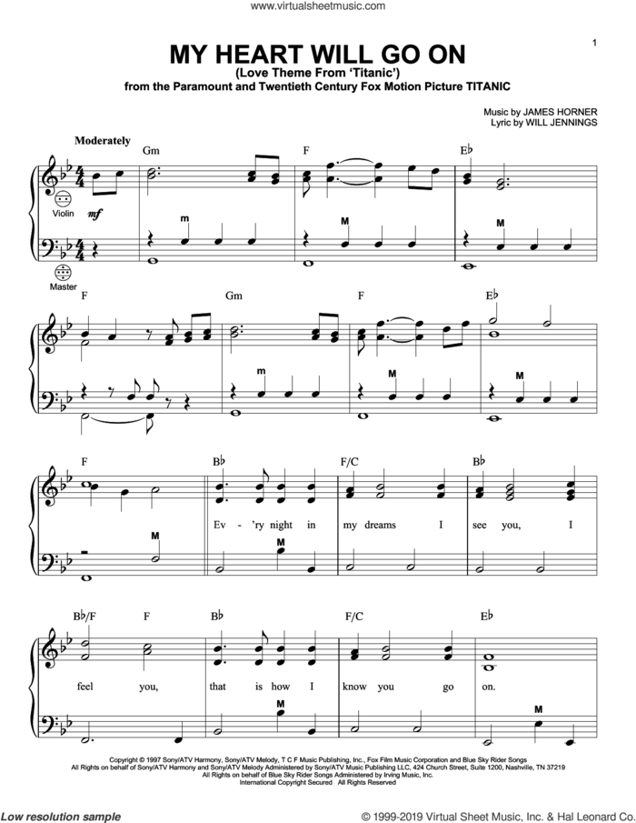 My Heart Will Go On (Love Theme From 'Titanic') sheet music for accordion by Celine Dion, Gary Meisner, James Horner and Will Jennings, wedding score, intermediate skill level