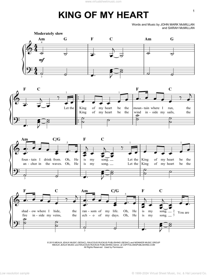 King Of My Heart sheet music for piano solo by John Mark McMillan, Bethel Music and Sarah McMillan, easy skill level
