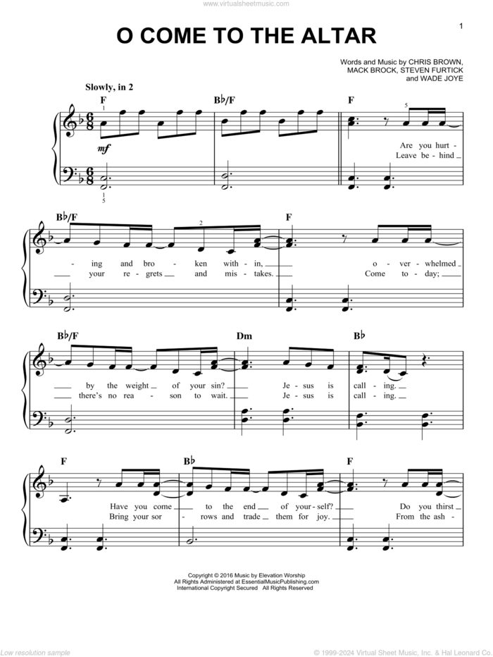O Come To The Altar, (easy) sheet music for piano solo by Elevation Worship, Chris Brown, Mack Brock, Steven Furtick and Wade Joye, easy skill level