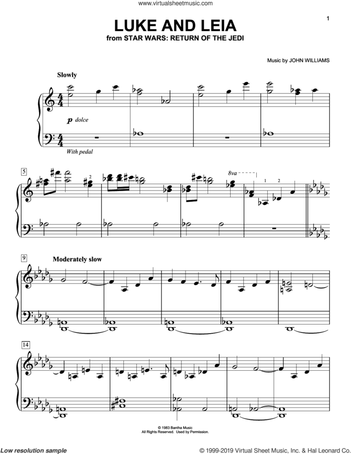 Luke And Leia (from Star Wars: Return of the Jedi), (easy) sheet music for piano solo by John Williams, easy skill level