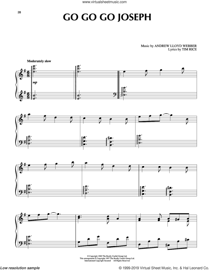 Go Go Go Joseph (from Joseph And The Amazing Technicolor Dreamcoat) sheet music for piano solo by Andrew Lloyd Webber and Tim Rice, intermediate skill level