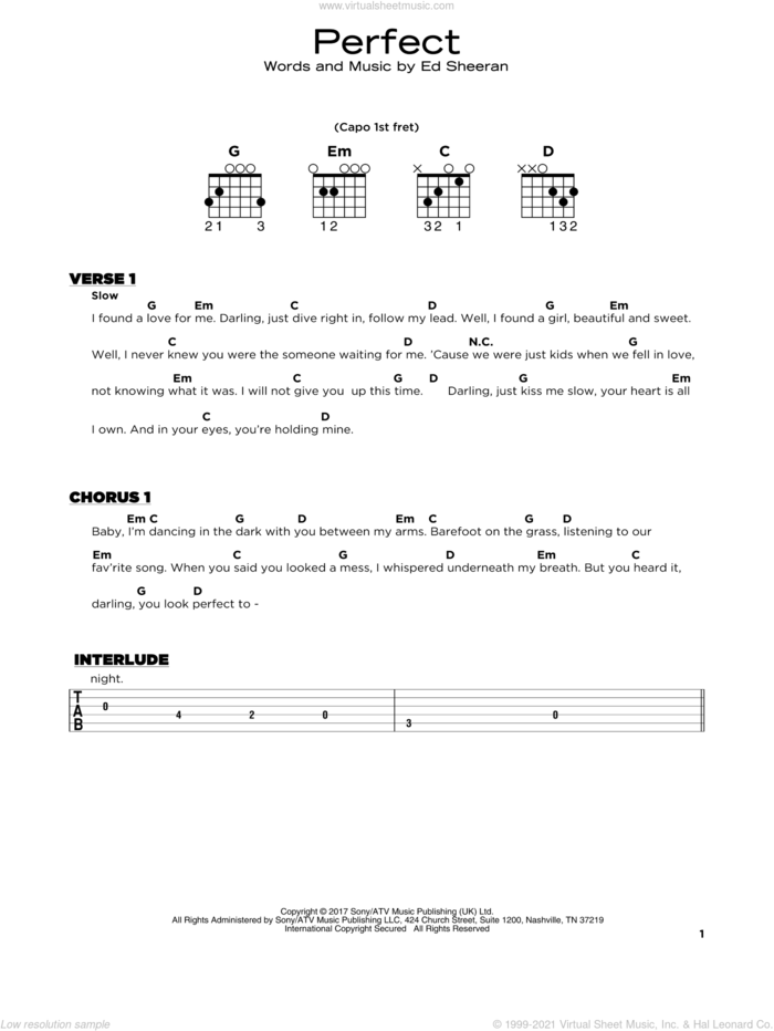 Sheeran Perfect Sheet Music Beginner For Guitar Solo Pdf 