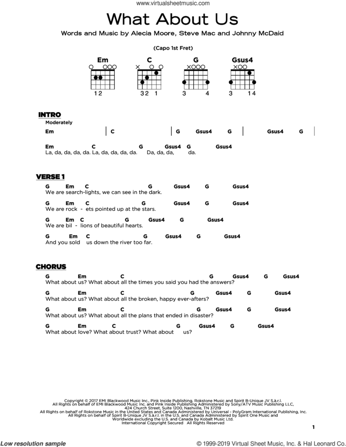 What About Us sheet music for guitar solo by Steve Mac, Miscellaneous, Alecia Moore and Johnny McDaid, beginner skill level