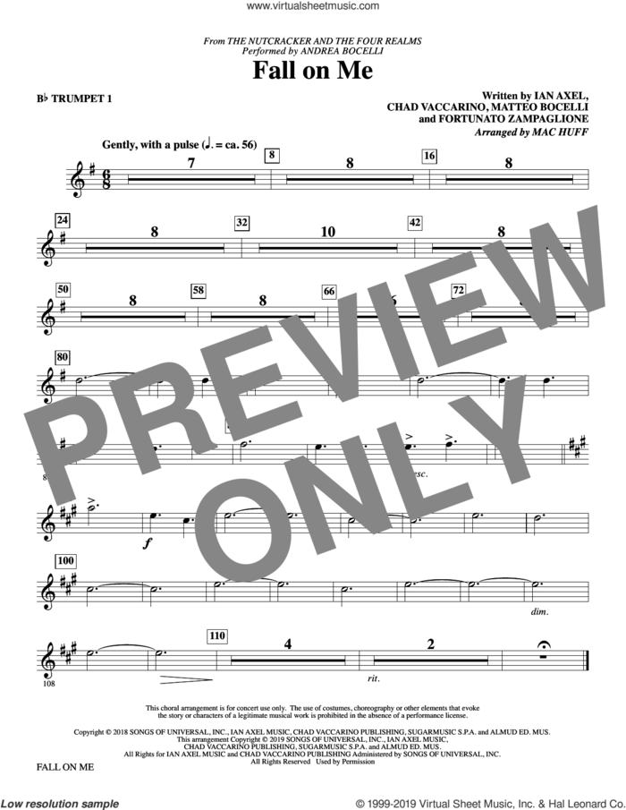 Fall on Me (from The Nutcracker and the Four Realms) (arr. Mac Huff) (complete set of parts) sheet music for orchestra/band by Mac Huff, Andrea  Bocelli, Andrea Bocelli & Matteo Bocelli, Chad Vaccarino, Fortunato Zampaglione, Ian Axel and Matteo Bocelli, intermediate skill level