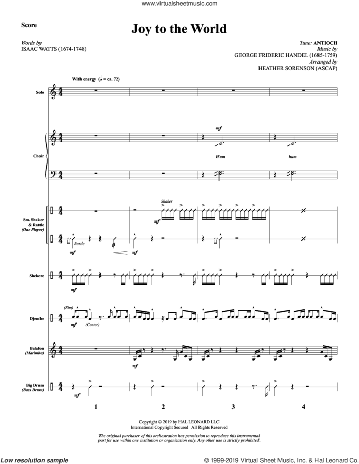 Joy to the World (arr. Heather Sorenson) (COMPLETE) sheet music for orchestra/band (Percussion) by George Frideric Handel, Heather Sorenson and Isaac Watts, intermediate skill level