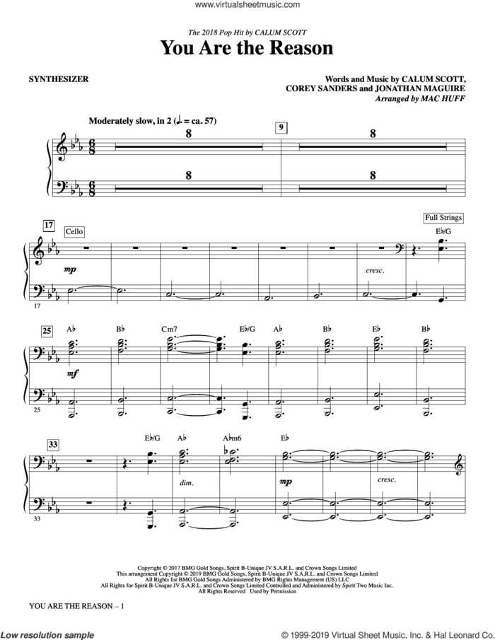 You Are the Reason (arr. Mac Huff) (complete set of parts) sheet music for orchestra/band by Mac Huff, Calum Scott, Corey Sanders and Jon Maguire, intermediate skill level