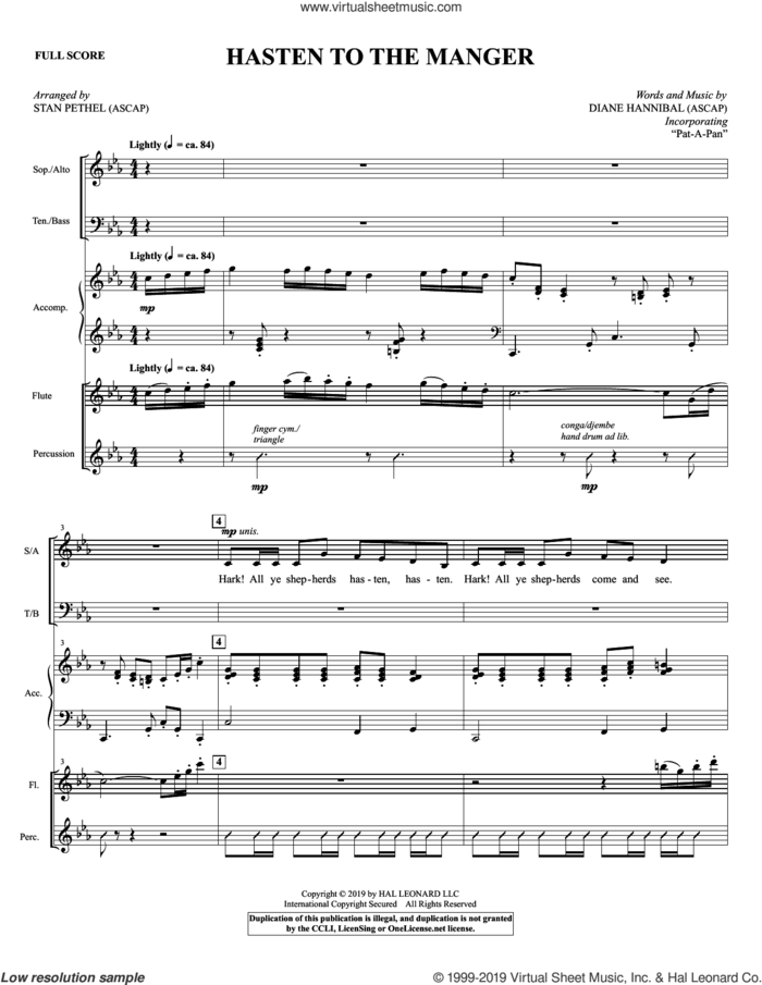 Hasten to the Manger (With 'Pat-A-Pan') (arr. Stan Pethel) (COMPLETE) sheet music for orchestra/band by Stan Pethel and Diane Hannibal, intermediate skill level