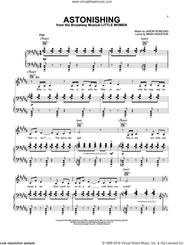 Astonishing (from Little Women - The Musical) sheet music for voice, piano or guitar by Jason Howland, Mindi Dickstein and Mindi Dickstein and Jason Howland, intermediate skill level