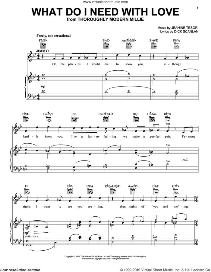 What Do I Need With Love (from Thoroughly Modern Millie) sheet music for voice, piano or guitar by Gavin Creel, Dick Scanlan and Jeanine Tesori, intermediate skill level