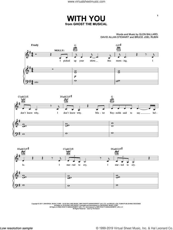 With You (from Ghost - The Musical) sheet music for voice, piano or guitar by Glen Ballard, Bruce Joel Rubin and David Allan Stewart, intermediate skill level