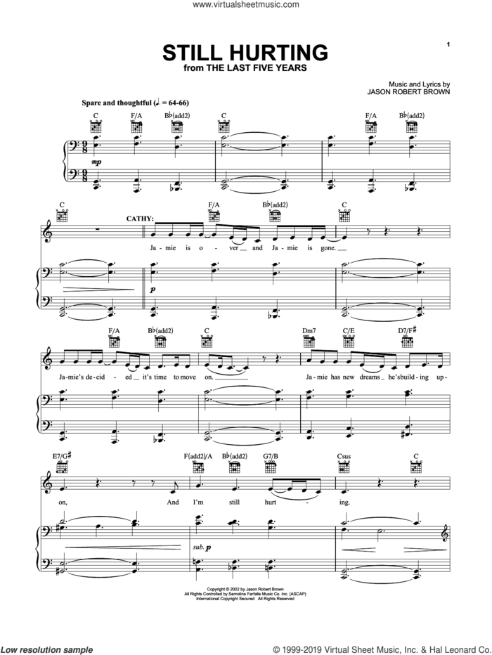 Still Hurting (from The Last 5 Years) sheet music for voice, piano or guitar by Jason Robert Brown, intermediate skill level