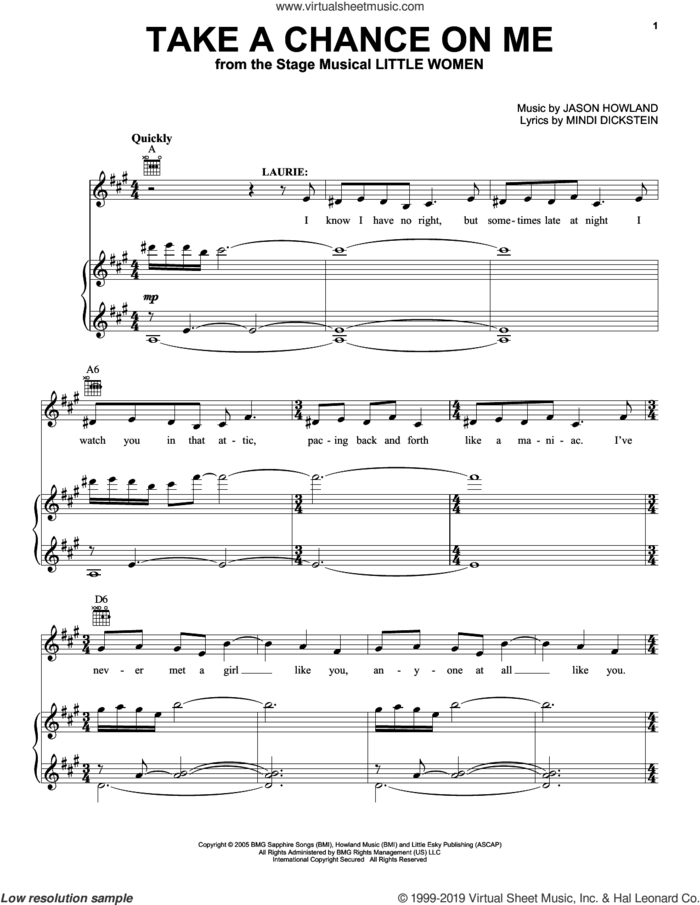 Take A Chance On Me (from Little Women - The Musical) sheet music for voice, piano or guitar by Jason Howland, Mindi Dickstein and Mindi Dickstein and Jason Howland, intermediate skill level