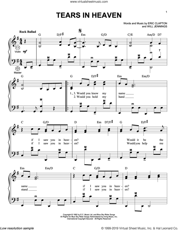 Tears In Heaven sheet music for accordion by Eric Clapton, Gary Meisner and Will Jennings, intermediate skill level