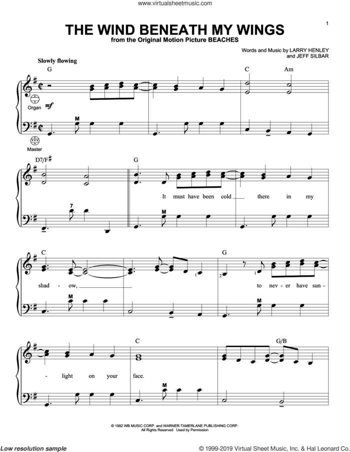 The Wind Beneath My Wings sheet music for accordion by Bette Midler, Gary Meisner, Jeff Silbar and Larry Henley, wedding score, intermediate skill level