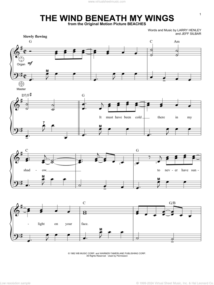 The Wind Beneath My Wings sheet music for accordion by Bette Midler, Gary Meisner, Jeff Silbar and Larry Henley, wedding score, intermediate skill level