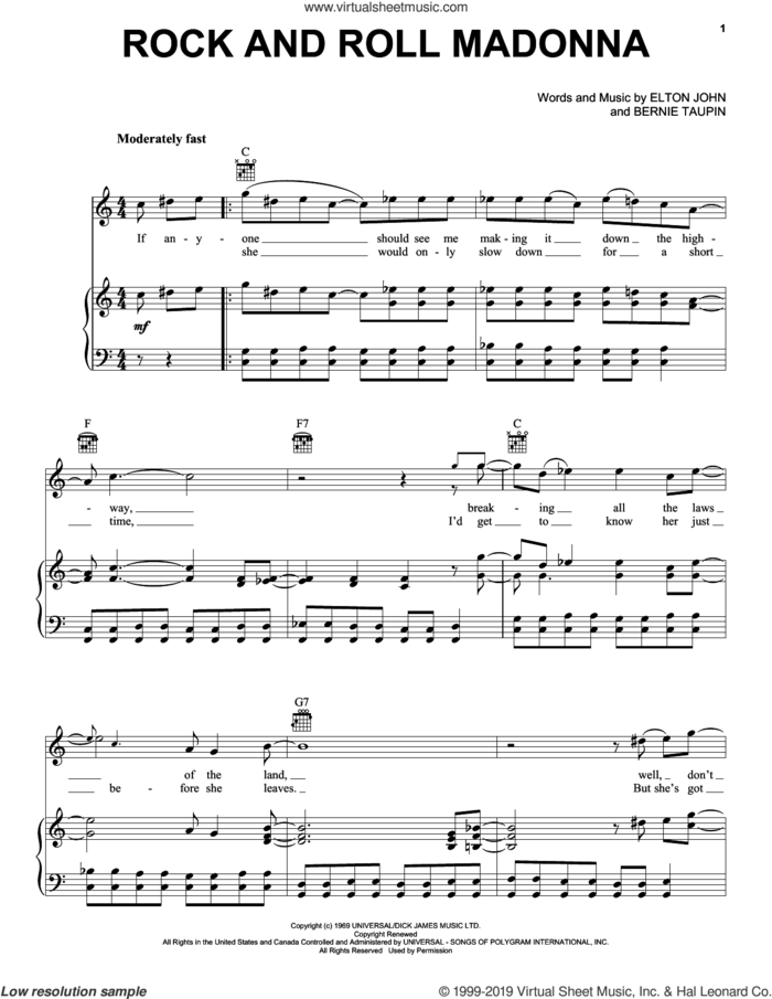 Rock And Roll Madonna (from Rocketman) sheet music for voice, piano or guitar by Taron Egerton, Bernie Taupin and Elton John, intermediate skill level