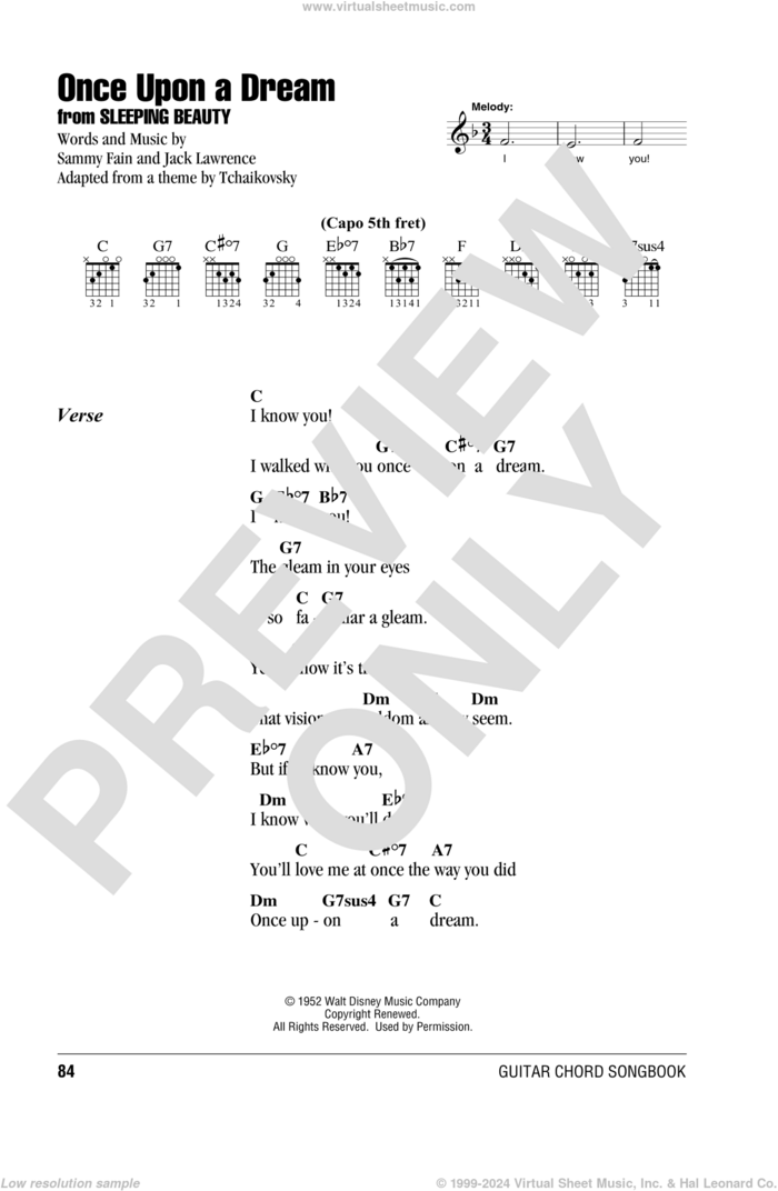 Once Upon A Dream (from Sleeping Beauty) sheet music for guitar (chords) by Sammy Fain and Jack Lawrence, intermediate skill level