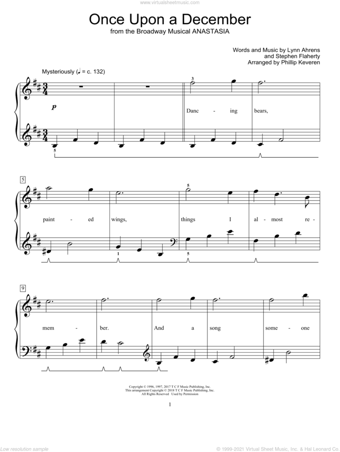 Once Upon A December (from Anastasia) (arr. Phillip Keveren) sheet music for piano solo (elementary) by Stephen Flaherty, Phillip Keveren and Lynn Ahrens, beginner piano (elementary)