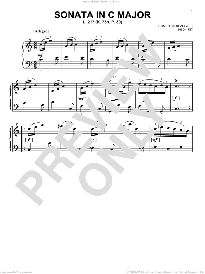 Sonata In C Major, L. 217 sheet music for piano solo by Domenico Scarlatti, classical score, easy skill level