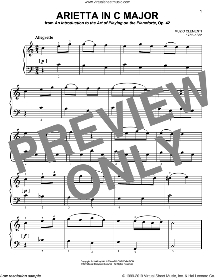 Arietta In C Major sheet music for piano solo by Muzio Clementi, classical score, easy skill level