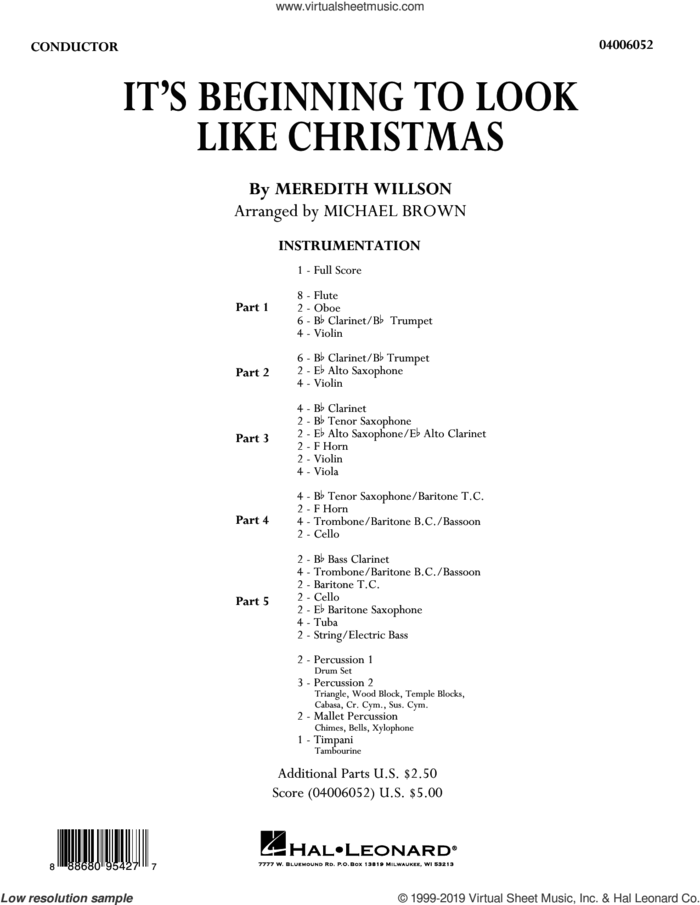 It's Beginning to Look Like Christmas (arr. Michael Brown) (COMPLETE) sheet music for concert band by Michael Brown and Meredith Willson, intermediate skill level