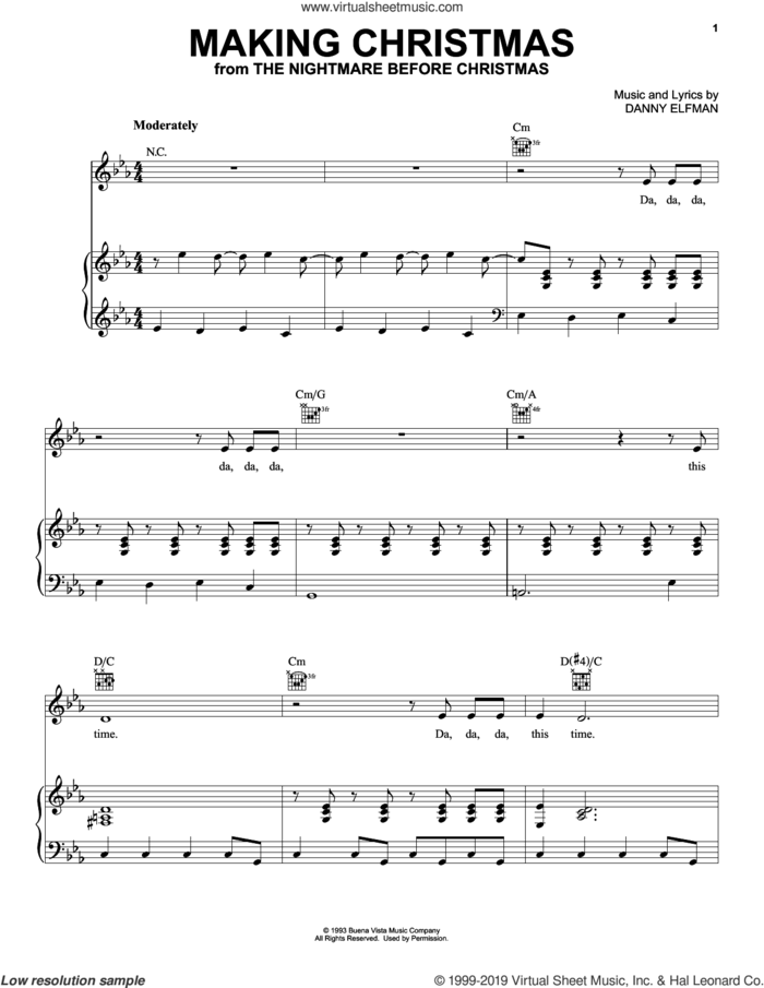 Making Christmas sheet music for voice, piano or guitar by Pentatonix and Danny Elfman, intermediate skill level