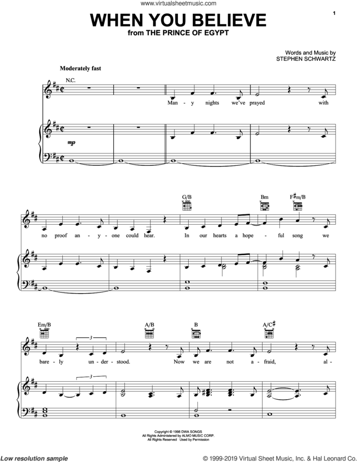 When You Believe (from The Prince Of Egypt) sheet music for voice, piano or guitar by Pentatonix and Stephen Schwartz, intermediate skill level