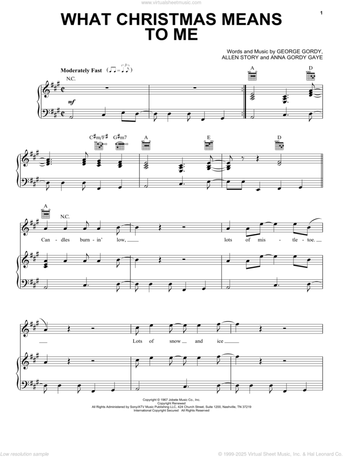 What Christmas Means To Me sheet music for voice, piano or guitar by Pentatonix, Allen Story, Anna Gordy Gaye and George Gordy, intermediate skill level