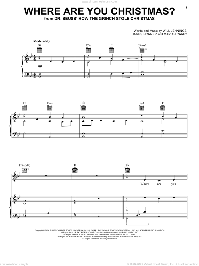 Where Are You Christmas? (from How the Grinch Stole Christmas) sheet music for voice, piano or guitar by Pentatonix, James Horner, Mariah Carey and Will Jennings, intermediate skill level