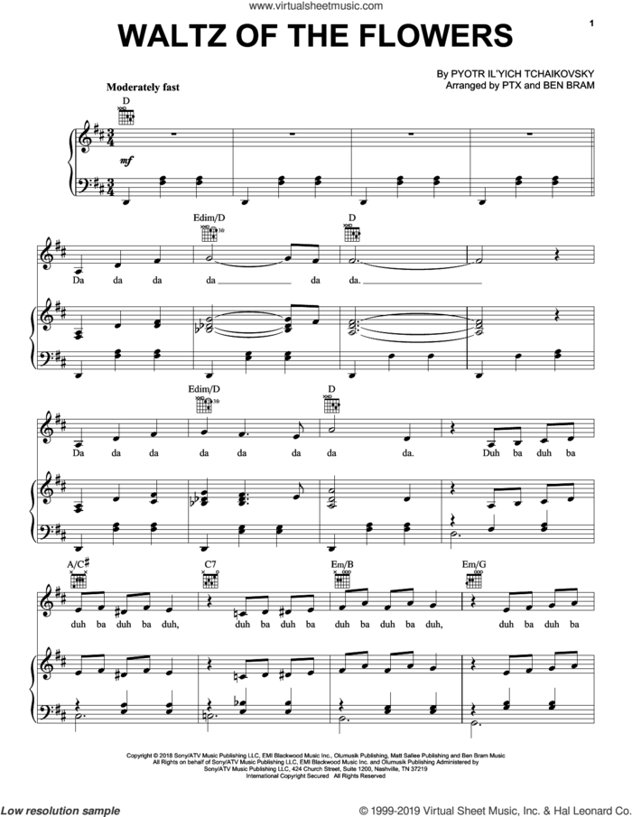 Waltz Of The Flowers sheet music for voice, piano or guitar by Pentatonix and Pyotr Ilyich Tchaikovsky, intermediate skill level