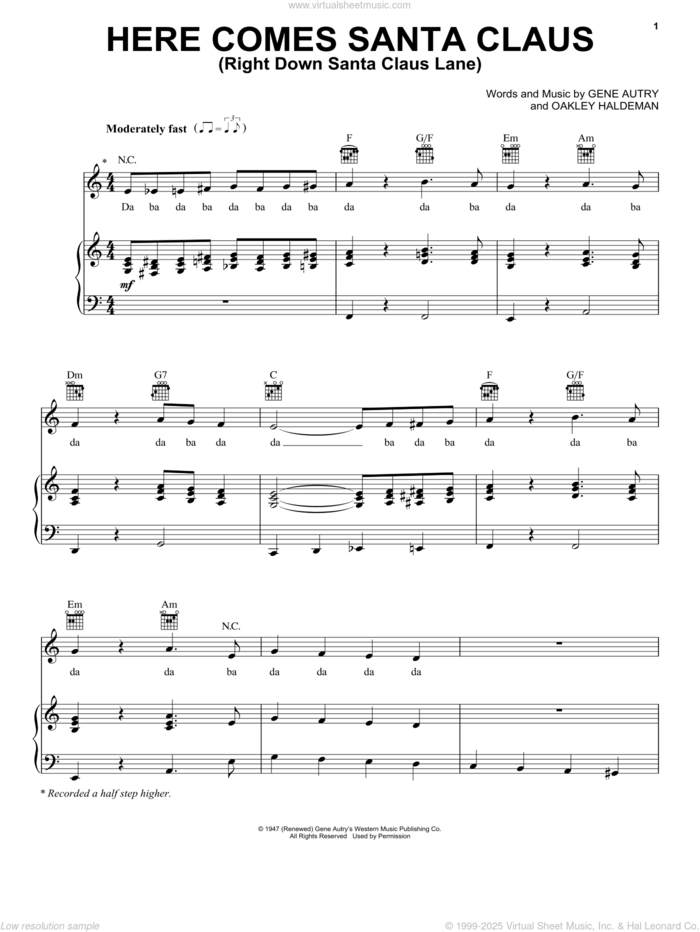 Here Comes Santa Claus (Right Down Santa Claus Lane) sheet music for voice, piano or guitar by Pentatonix, Gene Autry and Oakley Haldeman, intermediate skill level