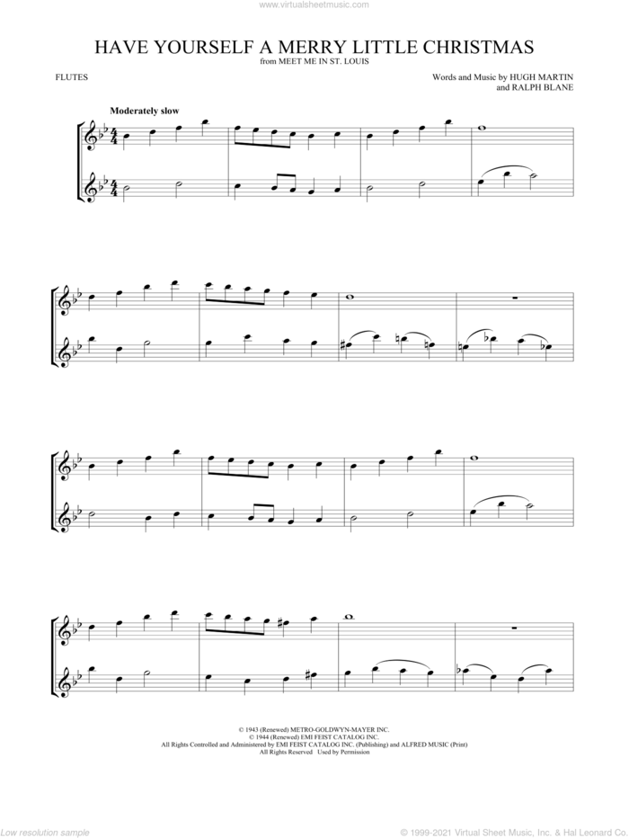 Have Yourself A Merry Little Christmas sheet music for two flutes (duets) by Hugh Martin and Ralph Blane, intermediate skill level
