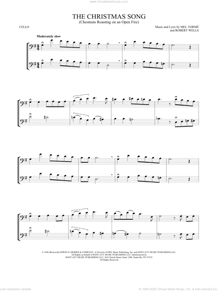 The Christmas Song (Chestnuts Roasting On An Open Fire) sheet music for two cellos (duet, duets) by Mel Torme and Robert Wells, intermediate skill level