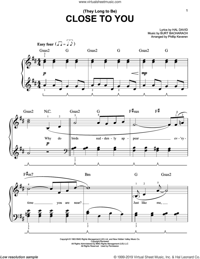 (They Long To Be) Close To You (arr. Phillip Keveren), (easy) sheet music for piano solo by Carpenters, Phillip Keveren, Burt Bacharach and Hal David, easy skill level