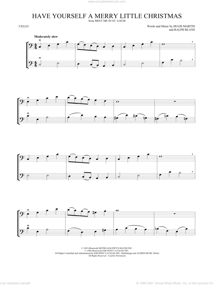 Have Yourself A Merry Little Christmas sheet music for two cellos (duet, duets) by Hugh Martin and Ralph Blane, intermediate skill level