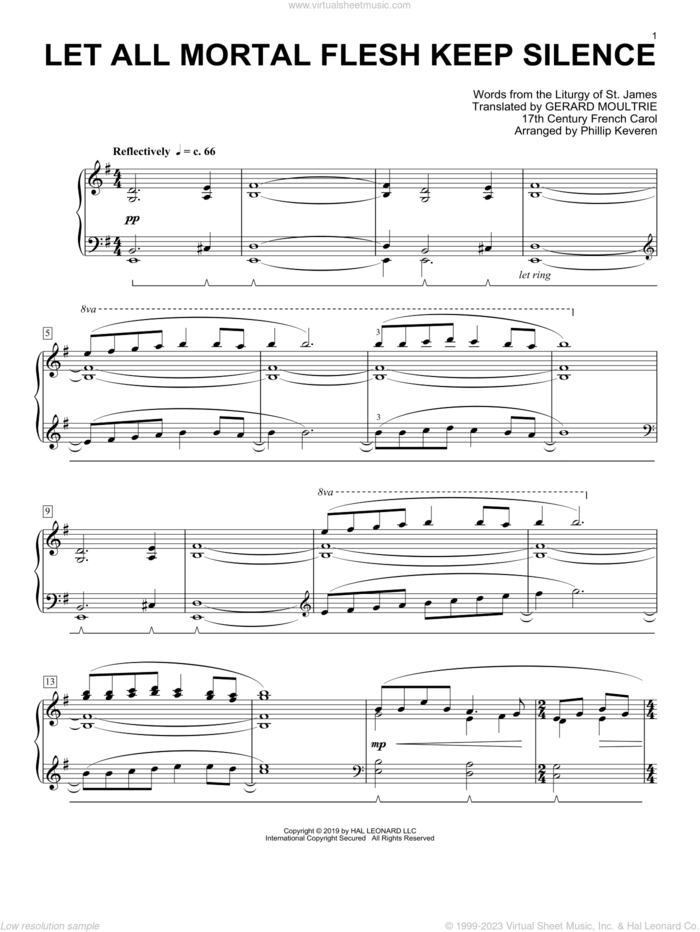 Let All Mortal Flesh Keep Silence [Classical version] (arr. Phillip Keveren) sheet music for piano solo , Phillip Keveren, Gerard Moultrie and Liturgy Of St. James, classical score, intermediate skill level