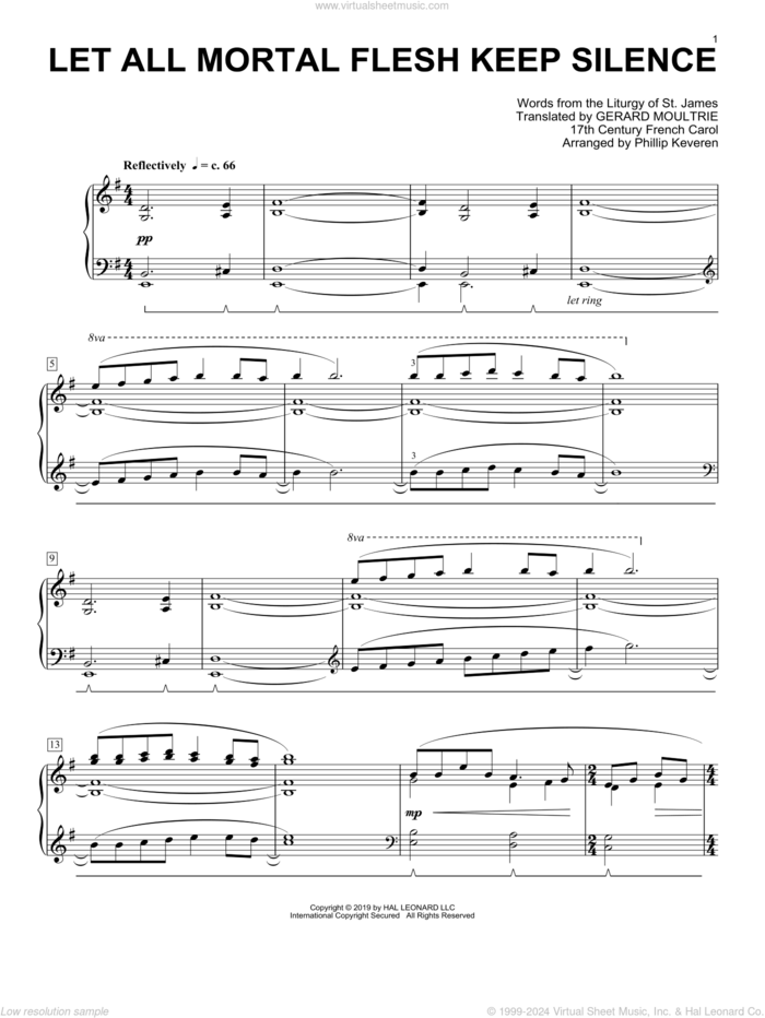 Let All Mortal Flesh Keep Silence [Classical version] (arr. Phillip Keveren) sheet music for piano solo , Phillip Keveren, Gerard Moultrie and Liturgy Of St. James, classical score, intermediate skill level