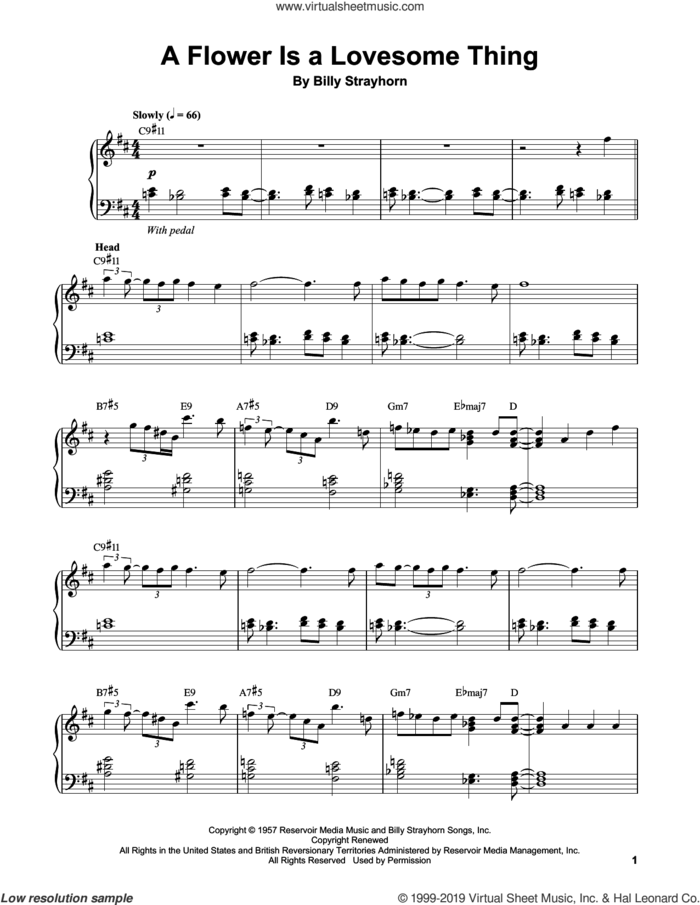 A Flower Is A Lovesome Thing sheet music for piano solo (transcription) by Vince Guaraldi and Billy Strayhorn, intermediate piano (transcription)