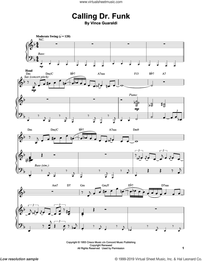 Calling Dr. Funk sheet music for piano solo (transcription) by Vince Guaraldi, intermediate piano (transcription)