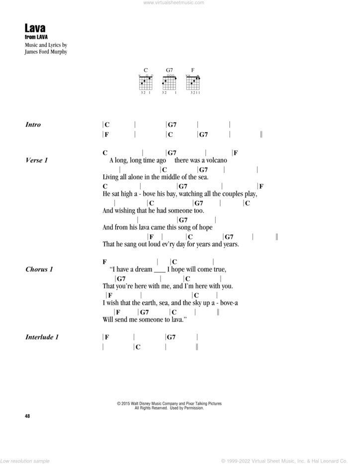 Lava (from Lava) sheet music for guitar (chords) by James Ford Murphy, intermediate skill level
