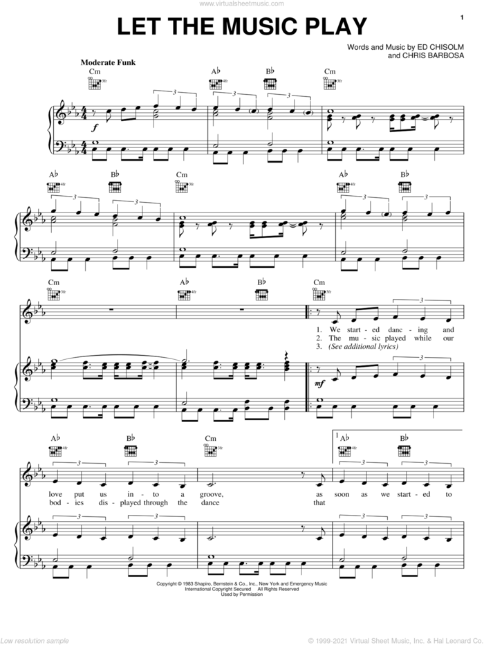 Let The Music Play sheet music for voice, piano or guitar by Shannon, Chris Barbosa and Ed Chisolm, intermediate skill level