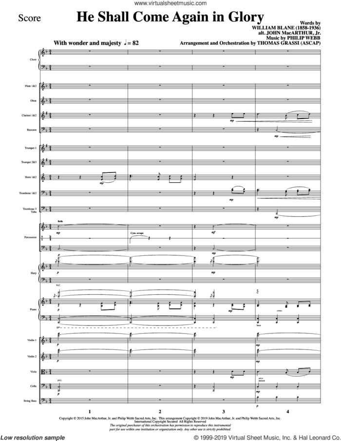 He Shall Come Again in Glory (arr. Thomas Grassi) (COMPLETE) sheet music for orchestra/band by Philip Webb, John MacArthur, Jr., Thomas Grassi and William Blane, intermediate skill level