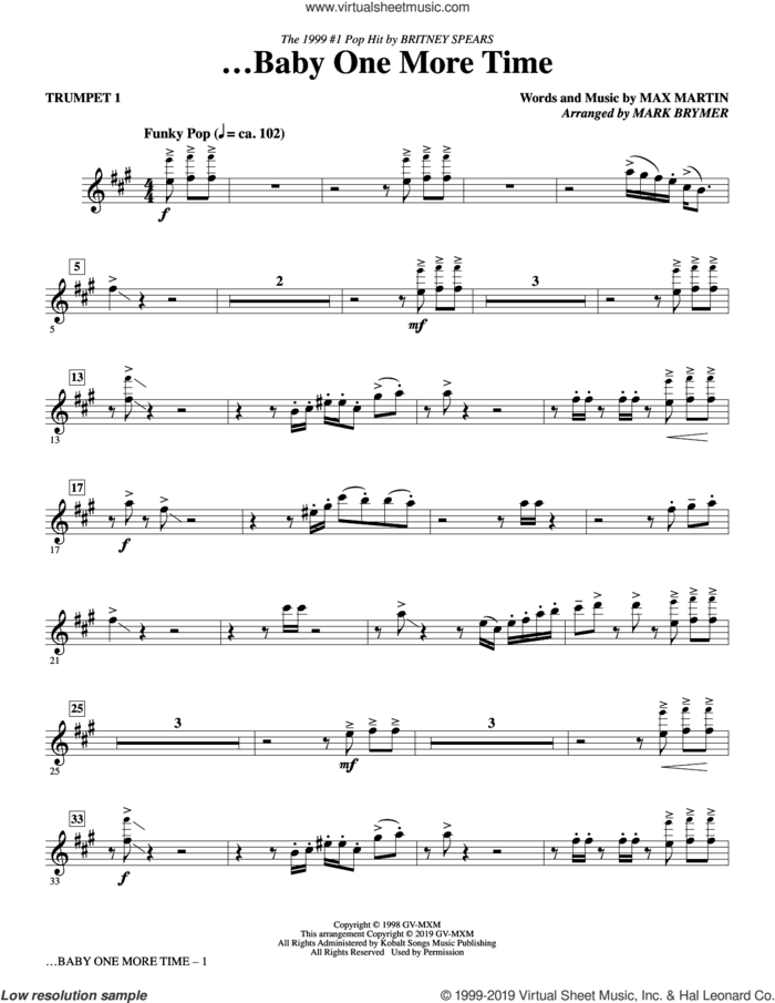 ...Baby One More Time (arr. Mark Brymer) (complete set of parts) sheet music for orchestra/band by Mark Brymer, Britney Spears and Max Martin, intermediate skill level