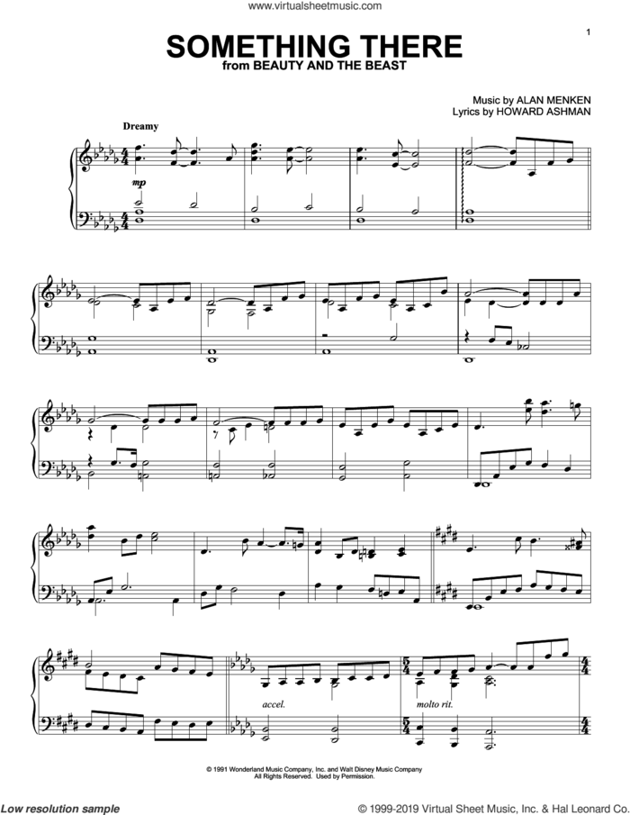 Something There (from Beauty And The Beast) sheet music for piano solo by Alan Menken & Howard Ashman, Alan Menken and Howard Ashman, intermediate skill level