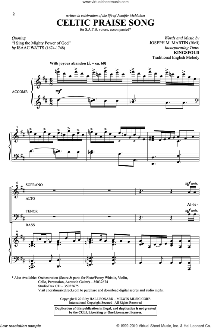 Celtic Praise Song sheet music for choir (SATB: soprano, alto, tenor, bass) by Joseph M. Martin, Isaac Watts and Miscellaneous, intermediate skill level