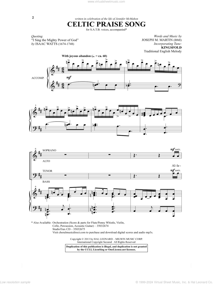 Celtic Praise Song sheet music for choir (SATB: soprano, alto, tenor, bass) by Joseph M. Martin, Isaac Watts and Miscellaneous, intermediate skill level