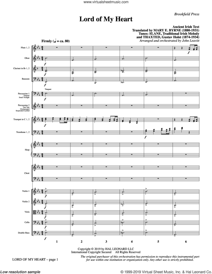 Lord of My Heart (COMPLETE) sheet music for orchestra/band by John Leavitt, Mary E. Byrne (trans.) and Traditional Irish, intermediate skill level