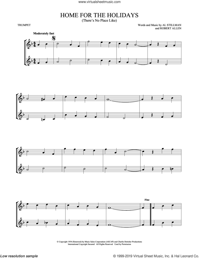 (There's No Place Like) Home For The Holidays sheet music for two trumpets (duet, duets) by Perry Como, Al Stillman and Robert Allen, intermediate skill level